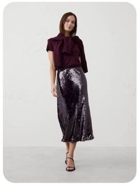 Banana Republic Factory Deep Plum Sequin Midi Skirt